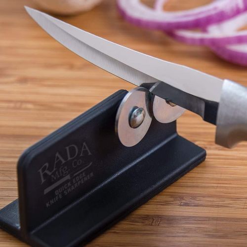  Rada Cutlery Quick Edge Knife Sharpener Stainless Steel Wheels Made in the USA, 2 Pack, Black