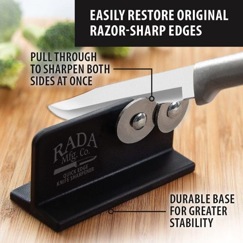  Rada Cutlery Quick Edge Knife Sharpener Stainless Steel Wheels Made in the USA, 2 Pack, Black