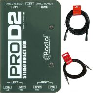 Radial ProD2 Passive 2 Channel Instrument Direct Box Passive Stereo DI with Isolation Transformer, 15dB Pad and Lift Switch with Senor Microphone Cable and Instrument Cable