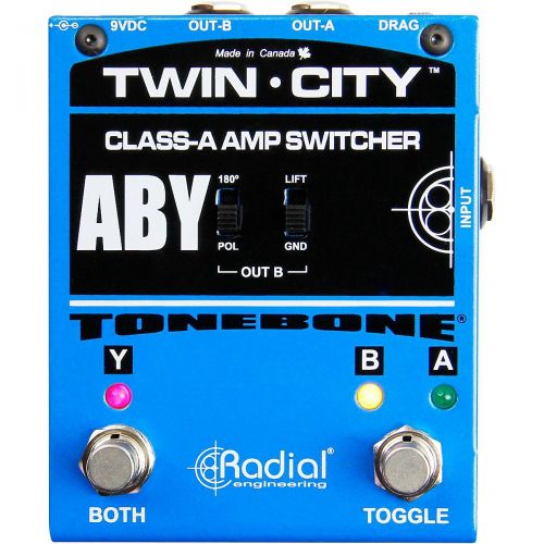  Radial Engineering},description:The Bones Twin-City footswitch from Radial Engineering is an active ABY switcher and buffer that enables you to connect any two amps and drive them