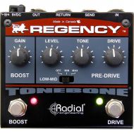 Radial Engineering},description:The Regency is a new type of pedal designed specifically to pre-emphasize the gain stage of todays high-gain amps. It features two circuits that may