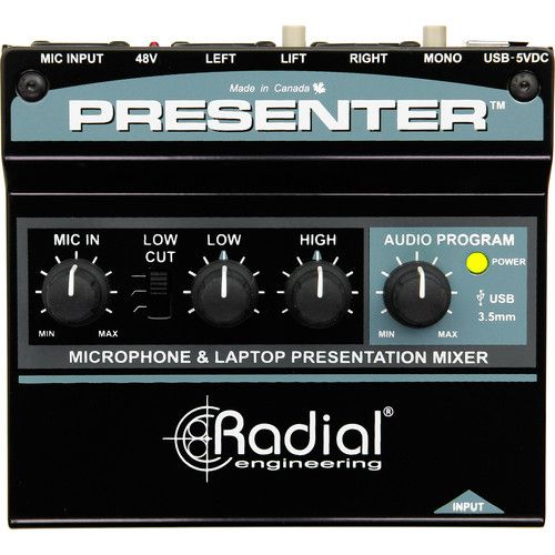  Radial Engineering Presenter Mixer with XLR, 3.5mm, and USB Inputs