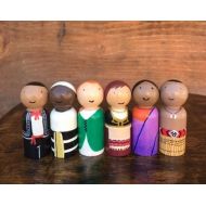 RadiantRuth Around-the-World Peg Doll Set, Multicultural Dolls, learning tools, Mexico, Maldives, Ireland, Greece, India, and Maori Dolls