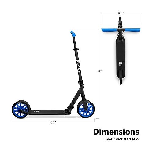  Flyer Kickstart Max, Kick Scooter, Adjustable Handlebars & Foldable, Blue Scooter 8+ Years, and up to 220 lbs