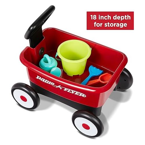  Radio Flyer My 1st Wagon with Beach and Garden Tools, 2-in-1 Wagon, Ages 1-4 , Red