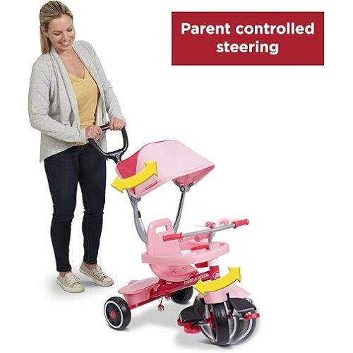  Radio Flyer Pedal & Push 4-in-1 Stroll 'N Trike, Pink Tricycle, Tricycle for Toddlers Age 1-5, Toddler Bike (Amazon Exclusive), Large