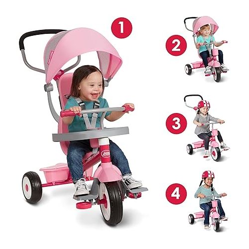  Radio Flyer 4-in-1 Stroll 'N Trike Pink, Radio Flyer Tricycle, Toddler Bike