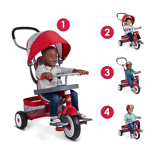  Radio Flyer 4-in-1 Stroll 'N Trike, Toddler Trike, Red Tricycle for Ages 1-5, Toddler Bike