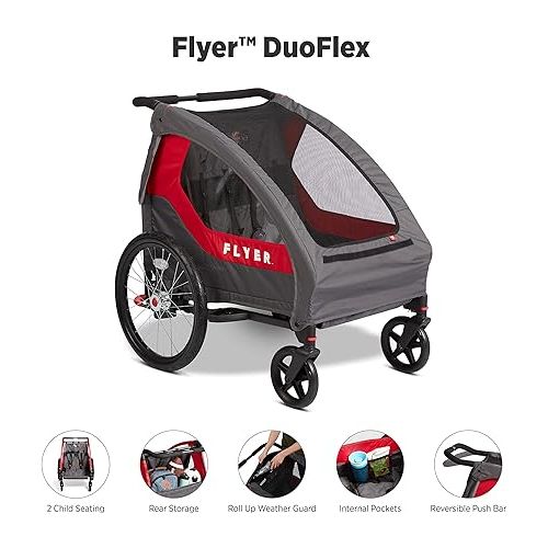  Flyer™ Duoflex 2 in 1 Bike Trailer and Double Stroller for Toddlers, 1+ Years