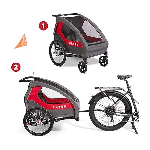  Flyer™ Duoflex 2 in 1 Bike Trailer and Double Stroller for Toddlers, 1+ Years