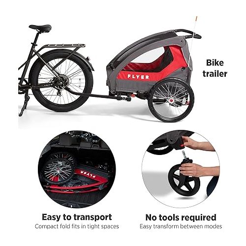  Flyer™ Duoflex 2 in 1 Bike Trailer and Double Stroller for Toddlers, 1+ Years