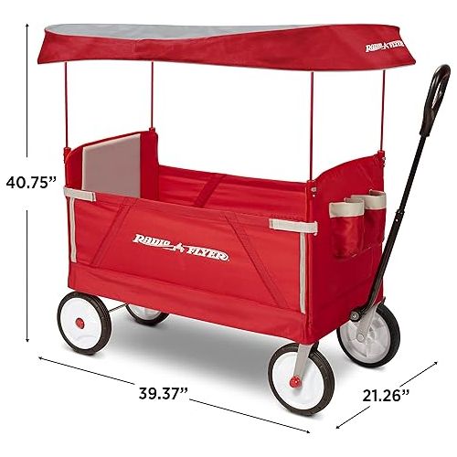  Radio Flyer 3-in-1 EZ Fold Wagon; Red Folding Wagon with Canopy; Collapsible Wagon for Kids, Cargo, & Garden