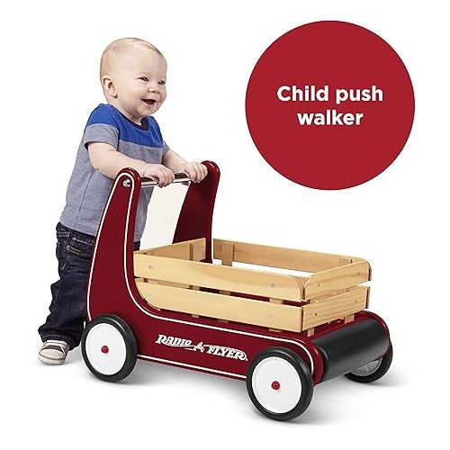  Radio Flyer Classic Walker Wagon, Sit to Stand Toddler Toy, Wood Walker, For Ages 1-4, Red