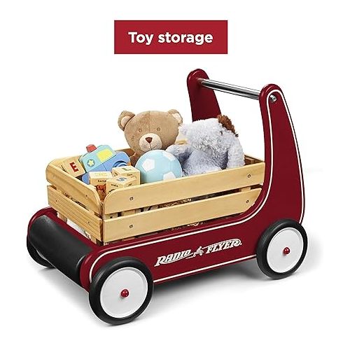  Radio Flyer Classic Walker Wagon, Sit to Stand Toddler Toy, Wood Walker, For Ages 1-4, Red