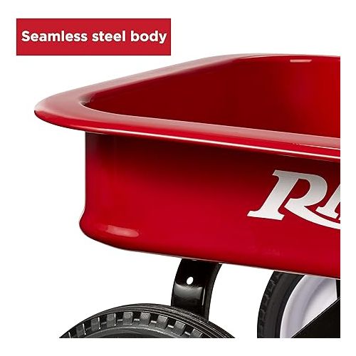  Radio Flyer Durable All Steel Seamless Body Wagon Featuring Original and Classic Iconic Design for Kids Ages 1 year old and up, Red