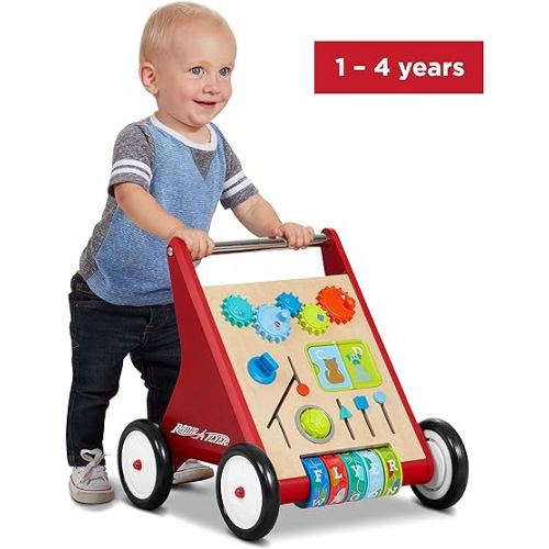  Radio Flyer Classic Push & Play, Toddler Walker with Activity Play, Ages 1-4, Red Walker Toy