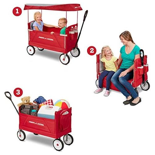  [아마존베스트]Radio Flyer 3-In-1 EZ Folding Wagon with Canopy for kids and cargo