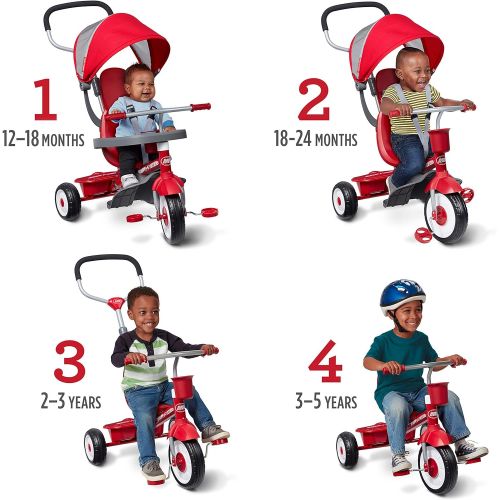  [아마존베스트]Radio Flyer 4-in-1 Stroll N Trike, Red Toddler Tricycle for Ages 9 Months -5 Years, 19.88 x 35.04 x 40.75