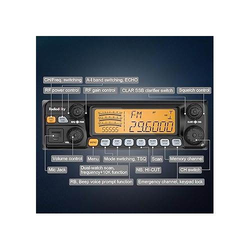  Radioddity QT60 10 Meter Radio SSB, AM, FM, PA, 60W High Power Amateur Ham Mobile Transceiver, Large LCD Display, RX & TX Noise Reduction, NOAA with Alert, with CTCSS/DCS, ASQ