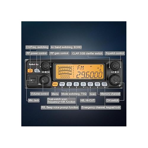  Radioddity QT60 10 Meter Radio SSB, AM, FM, PA, 60W High Power Amateur Ham Mobile Transceiver, Large LCD Display, RX & TX Noise Reduction, NOAA with Alert, with CTCSS/DCS, ASQ with Programming Cable