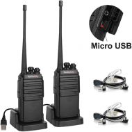 Radioddity GA-2S Long Range Walkie Talkies for Adults UHF Two Way Radio Rechargeable with Micro USB Charging + USB Desktop Charger + Air Acoustic Earpiece with Mic (2 Pack)