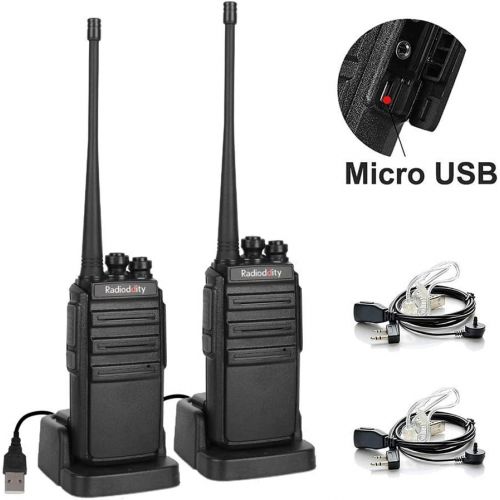  Radioddity GA-2S Long Range Walkie Talkies for Adults UHF Two Way Radio Rechargeable with Micro USB Charging + USB Desktop Charger + Air Acoustic Earpiece with Mic (2 Pack)