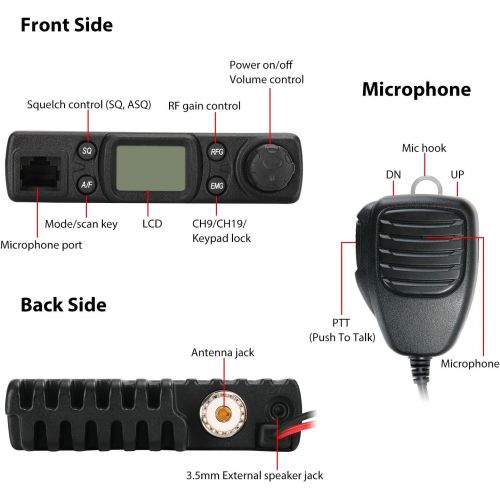  [아마존베스트]Radioddity CB-27 Mini CB Radio Mobile 40-Channel, AM Instant Emergency Channel 9/19, RF Gain with Removable Microphone