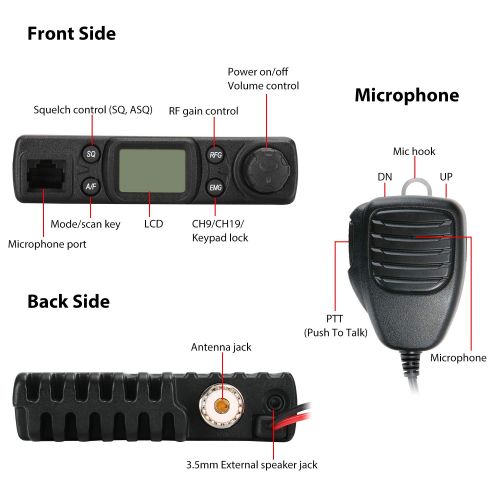  Radioddity CB-27 CB Radio Mobile 40-Channel, AM Instant Emergency Channel 9/19, Work with PA System, RF Gain with Removable Microphone