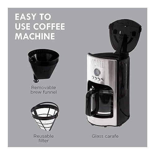  Rae Dunn Programmable Drip Coffee Maker, Coffee Pot for Kitchen, Electric Coffee Machine for Brewing Coffee. Easy to Use Coffee Maker Brews 12 Cups, Labelled COFFEE