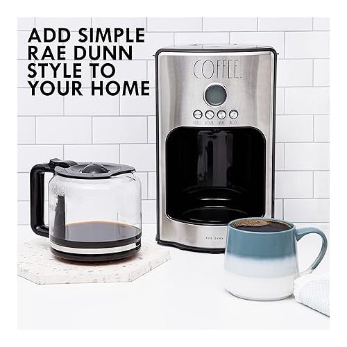  Rae Dunn Programmable Drip Coffee Maker, Coffee Pot for Kitchen, Electric Coffee Machine for Brewing Coffee. Easy to Use Coffee Maker Brews 12 Cups, Labelled COFFEE