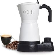 Rae Dunn 300ml Electric Espresso Maker: Brew Full-Bodied Coffee, Portable Mocha Pot, 6-Minute Boil, 15-Min Timer with Auto Shut-Off. Stylishly Labeled COFFEE, Cream