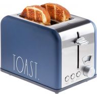 Rae Dunn Toaster, Stainless Steel 2 Slice Square Toaster, Wide Slot with 5 Browning Levels, with Bagel, Defrost and Cancel Options (Navy)