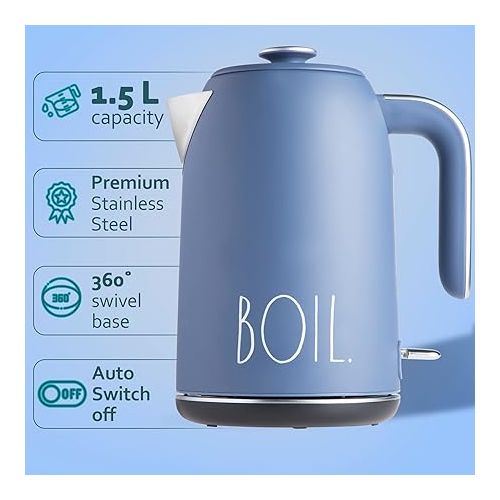  Rae Dunn Electric Water Kettle - Stainless Steel Coffee Maker, 1.7 Liter Tea Kettle, Electric Hot Water Kettle with Automatic Shut Off Boil-Dry Protection, 1500 Watt Boiling Power (Navy)