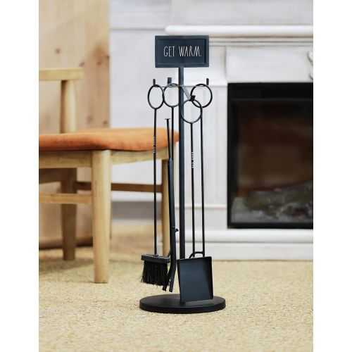 Rae Dunn Fireplace Tools 4 Piece Fireplace Tools Set with Fire Poker, Ash Shovel, Brush, Holder Stand Wrought Iron Decor Indoor Accessories for Wood Stove and Fire Place for