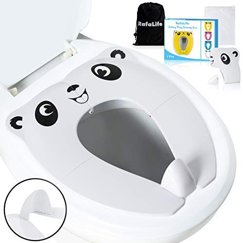  [아마존베스트]RafaLife - Portable Toilet Training Seat for Toddlers, Boys & Girls. Large Upgraded Folding Travel Potty Seat. Extra Stable, Powerful and Safe, with Handy Carry Bag - White Panda