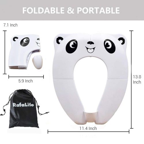  [아마존베스트]RafaLife - Portable Toilet Training Seat for Toddlers, Boys & Girls. Large Upgraded Folding Travel Potty Seat. Extra Stable, Powerful and Safe, with Handy Carry Bag - White Panda