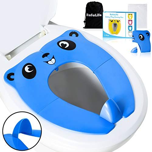  [아마존베스트]RafaLife - Portable Toilet Training Seat for Toddlers, Boys & Girls. Large Upgraded Folding Travel Potty Seat. Extra Stable, Powerful and Safe, with Handy Carry Bag - Blue Panda