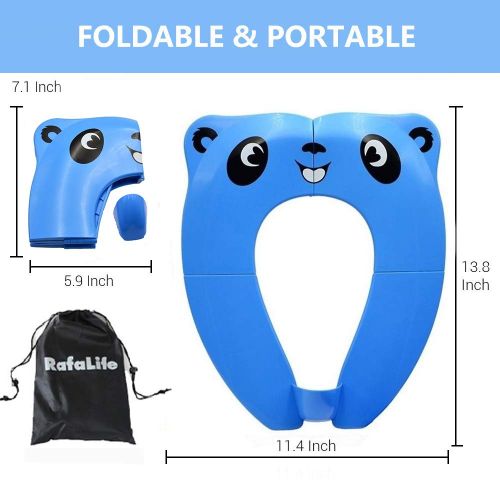  [아마존베스트]RafaLife - Portable Toilet Training Seat for Toddlers, Boys & Girls. Large Upgraded Folding Travel Potty Seat. Extra Stable, Powerful and Safe, with Handy Carry Bag - Blue Panda