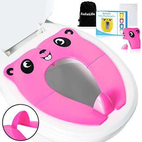  [아마존베스트]RafaLife - Portable Toilet Training Seat for Toddlers, Boys & Girls. Large Upgraded Folding Travel Potty Seat. Extra Stable, Powerful and Safe, with Handy Carry Bag - Pink Panda