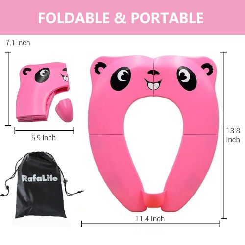  [아마존베스트]RafaLife - Portable Toilet Training Seat for Toddlers, Boys & Girls. Large Upgraded Folding Travel Potty Seat. Extra Stable, Powerful and Safe, with Handy Carry Bag - Pink Panda