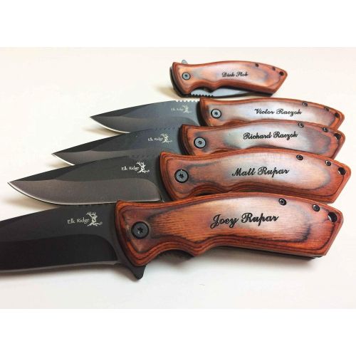  Rahsham 10 Personalized Pocket Knife, Groomsmen Gift, Engraved Wooden Handle, Groomsman Gifts Set