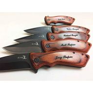 Rahsham 8 Personalized Pocket Knife, Groomsmen Gift, Engraved Wooden Handle, Groomsman Gifts Set