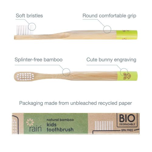  [아마존베스트]Rain Organic Bamboo Baby Toothbrush - 100% Safe Infant Toddler Kids Toothbrush 6 to 12 Months and Up,...