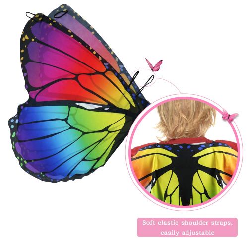  Rainbow Kids Butterfly Wings Costume for Girls Mask Tutu Halloween Dress Up Party (Multicolor)