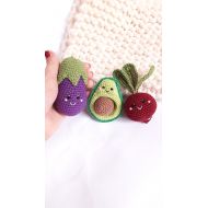 RainbowHappiness Happy vegies,Rattle toys,amigurumi soft toy,baby decor, kids gift, play Food Set, baby gym toy,Pretend play,toddler toys, kawaii vegetable