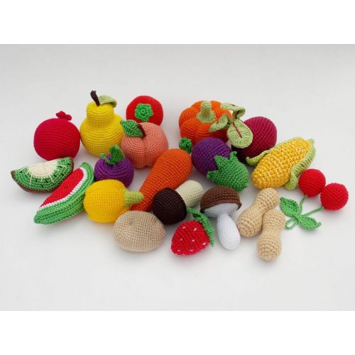  RainbowHappiness Crochet fruit and vegetable set (25 pcs) Pretend Play Kitchen Play Food Crochet Toy Kitchen foodCrochet food  coconutavocado