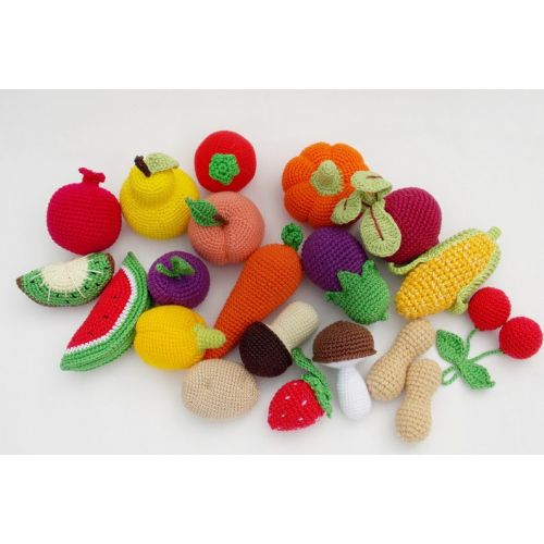  RainbowHappiness Crochet fruit and vegetable set (25 pcs) Pretend Play Kitchen Play Food Crochet Toy Kitchen foodCrochet food  coconutavocado