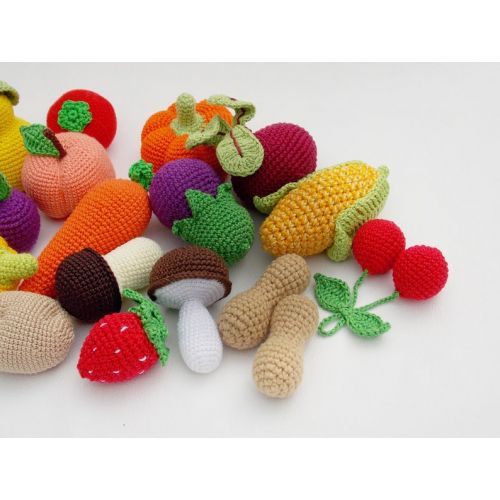  RainbowHappiness Crochet fruit and vegetable set (25 pcs) Pretend Play Kitchen Play Food Crochet Toy Kitchen foodCrochet food  coconutavocado