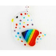 RainbowLuxGlass Rainbow Bird Suncatcher with Rainbow Heart  Dotty Spotty Hanging Version