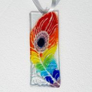/RainbowLuxGlass Peacock Feather SunCatcher Rainbow Colours Fused Glass